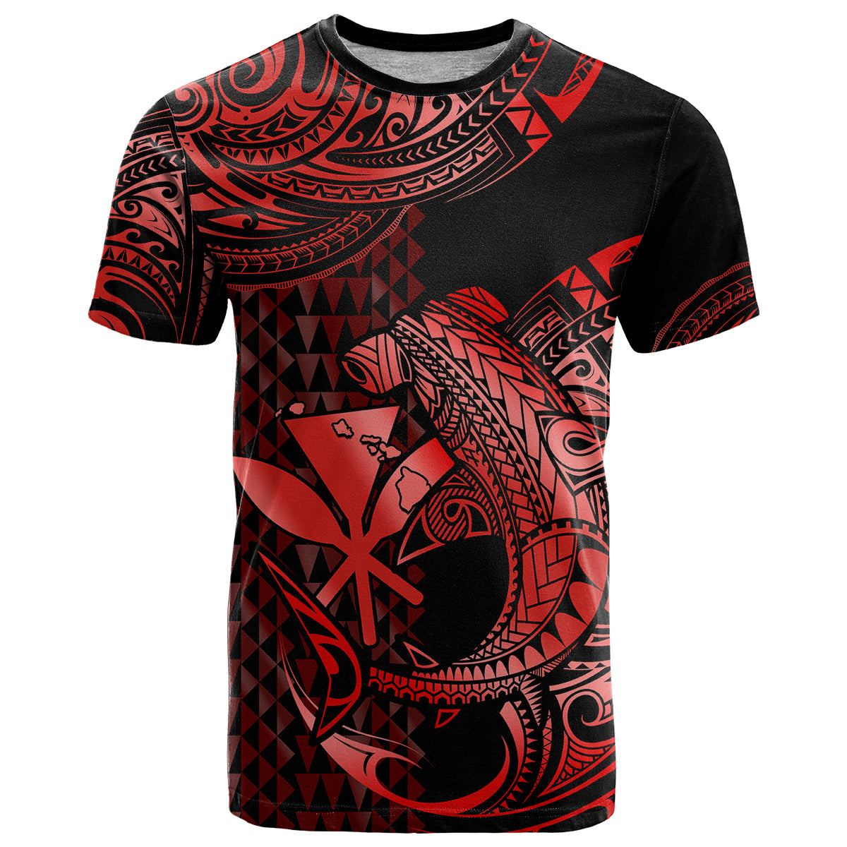 Custom Hawaii Hammerhead Shark T Shirt Polynesian Kakau With Kanaka Red - Wonder Print Shop