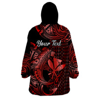 (Custom Personalised) Hawaii Hammerhead Shark Wearable Blanket Hoodie Polynesian Kakau With Kanaka Red - Wonder Print Shop
