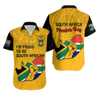 South Africa Hawaiian Shirt African Pattern Happy Freedom Day Yellow Version - Wonder Print Shop