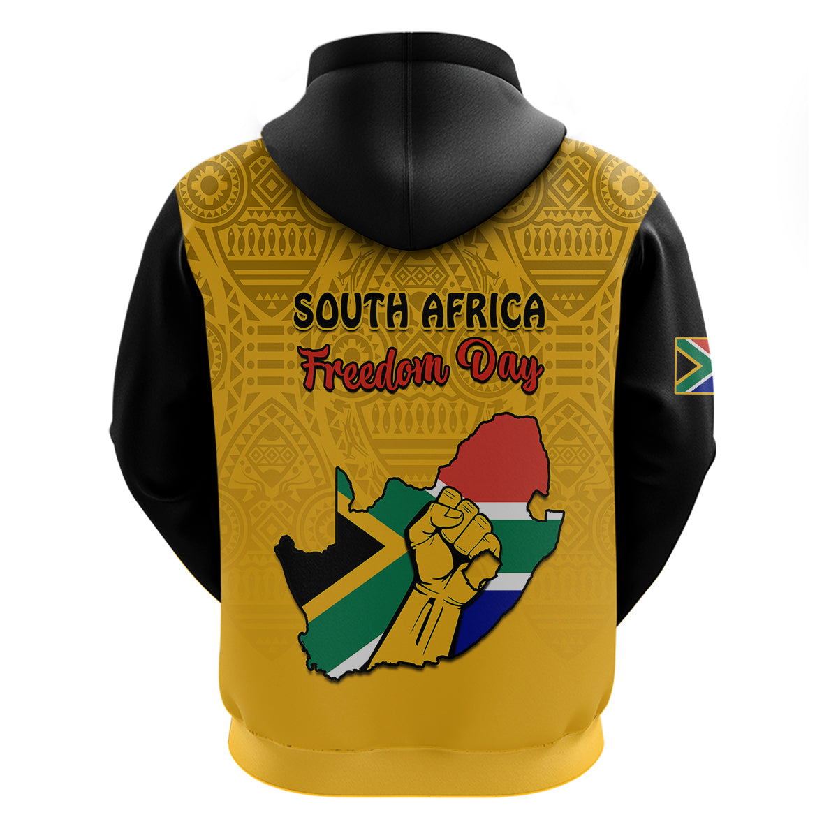 South Africa Hoodie African Pattern Happy Freedom Day Yellow Version - Wonder Print Shop