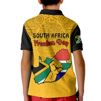 South Africa Polo Shirt for Kid African Pattern Happy Freedom Day Yellow Version - Wonder Print Shop