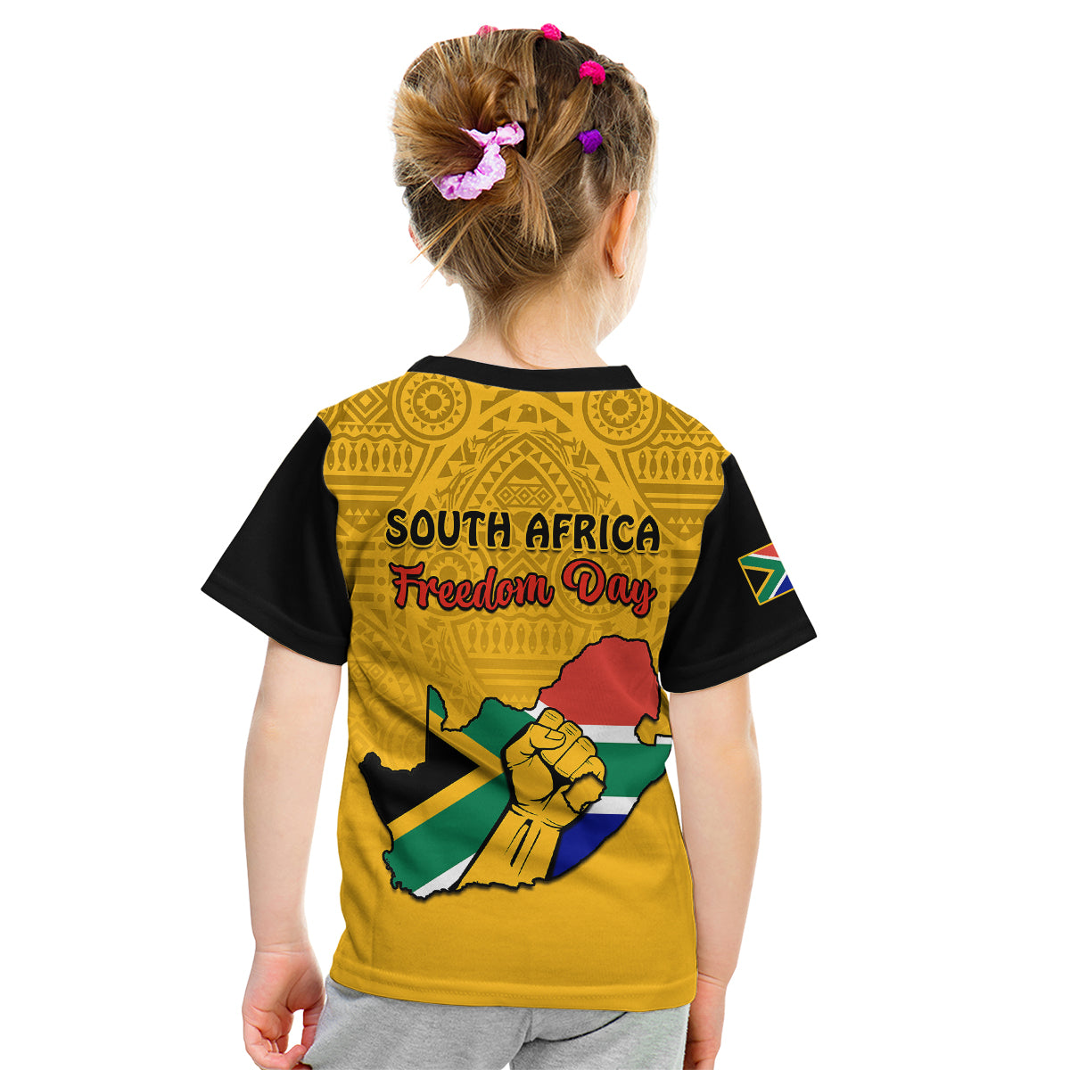 South Africa Kid T Shirt African Pattern Happy Freedom Day Yellow Version - Wonder Print Shop