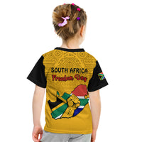 South Africa Kid T Shirt African Pattern Happy Freedom Day Yellow Version - Wonder Print Shop