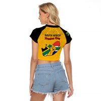 South Africa Raglan Cropped T Shirt African Pattern Happy Freedom Day Yellow Version - Wonder Print Shop
