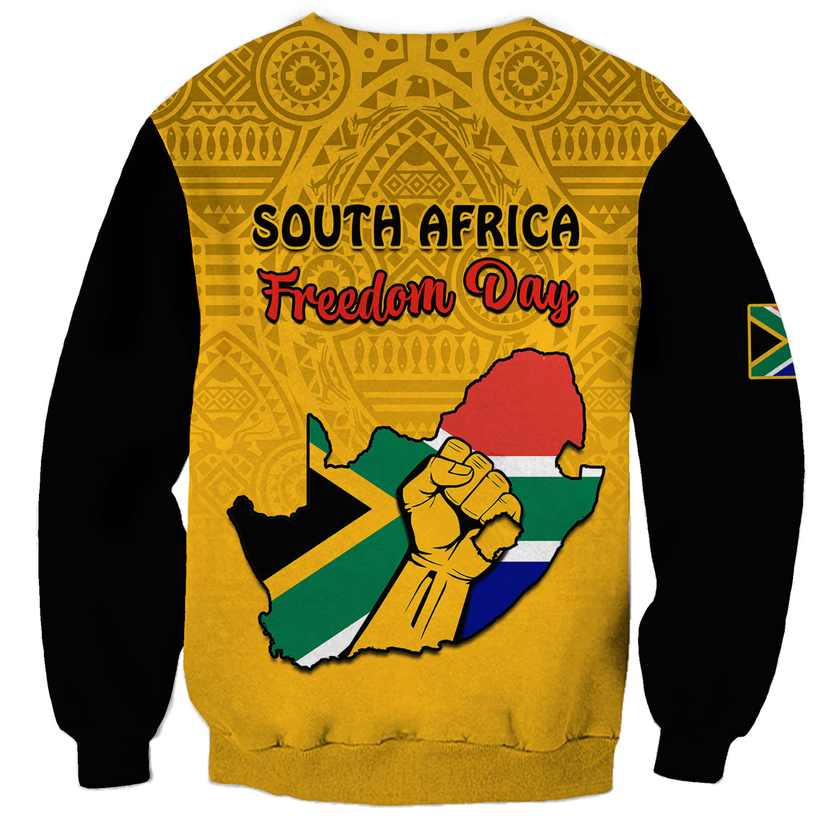 South Africa Sweatshirt African Pattern Happy Freedom Day Yellow Version - Wonder Print Shop