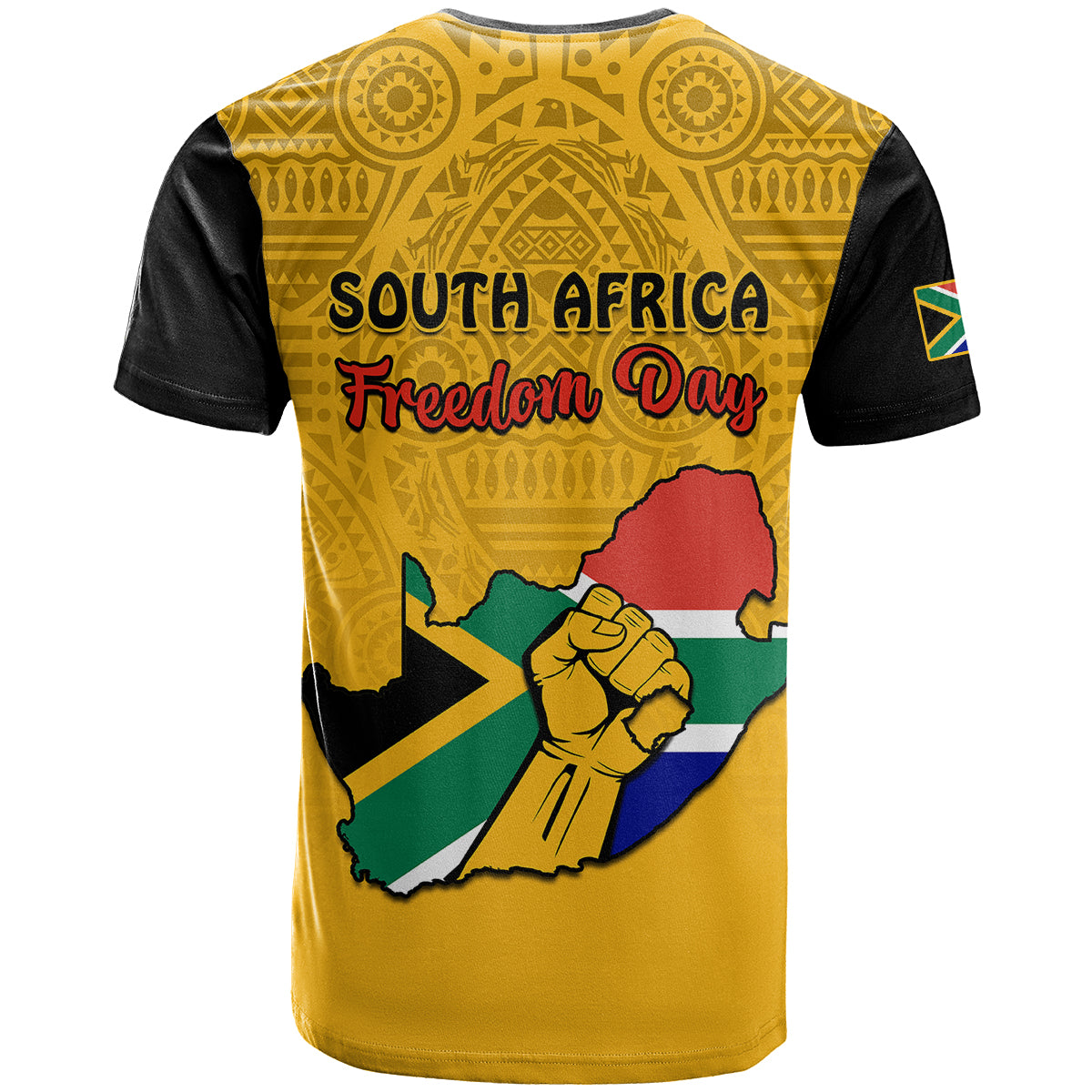 South Africa T Shirt African Pattern Happy Freedom Day Yellow Version - Wonder Print Shop