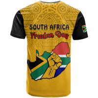 South Africa T Shirt African Pattern Happy Freedom Day Yellow Version - Wonder Print Shop
