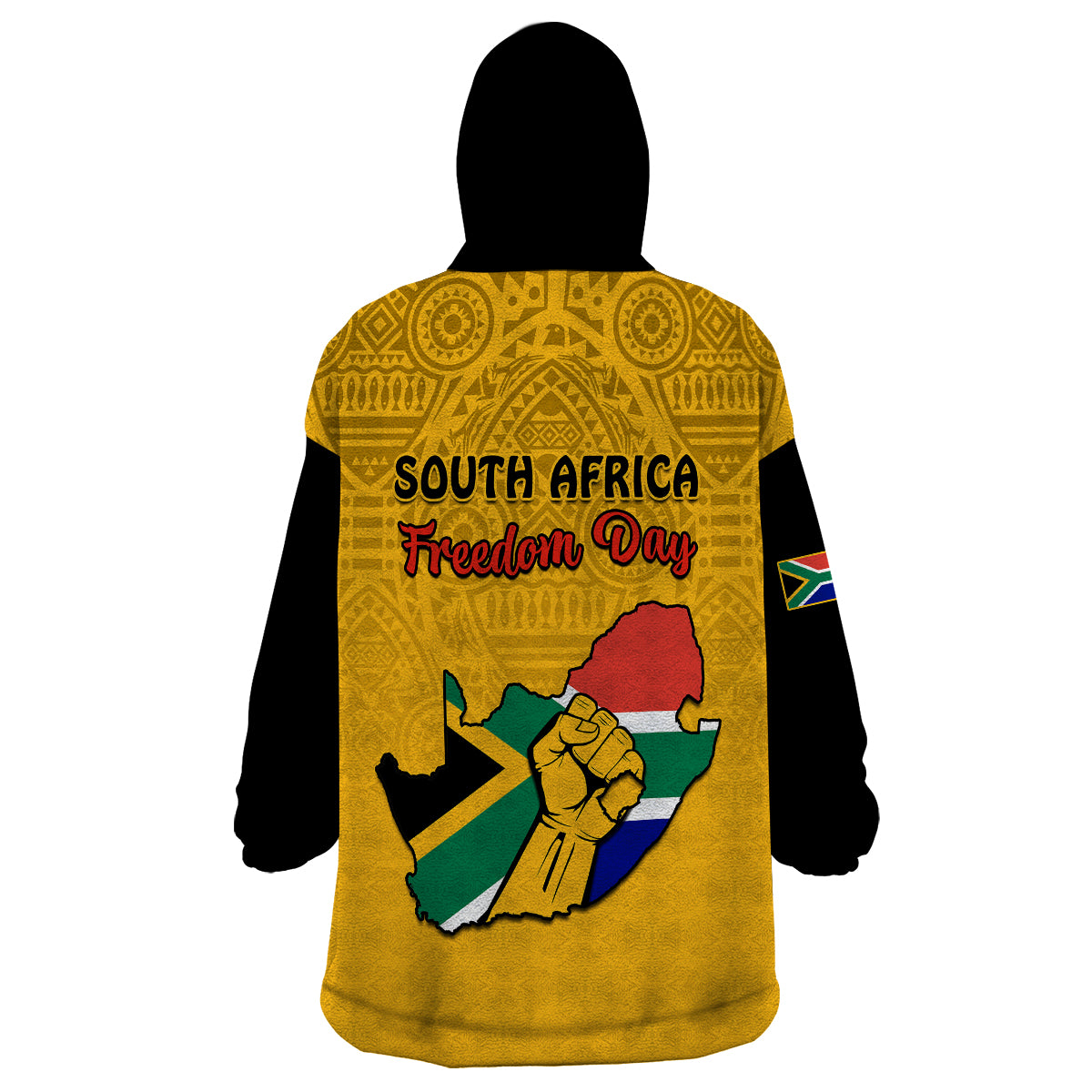 South Africa Wearable Blanket Hoodie African Pattern Happy Freedom Day Yellow Version - Wonder Print Shop