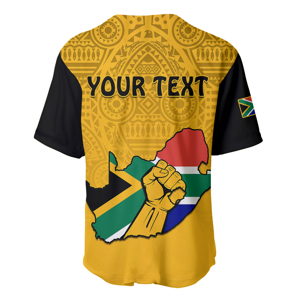 (Custom Personalised) South Africa Baseball Jersey African Pattern Happy Freedom Day Yellow Version - Wonder Print Shop
