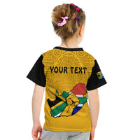 (Custom Personalised) South Africa Kid T Shirt African Pattern Happy Freedom Day Yellow Version - Wonder Print Shop
