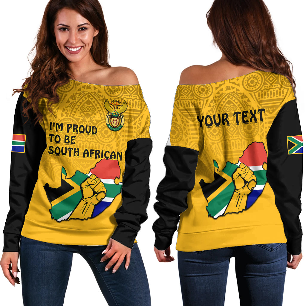 (Custom Personalised) South Africa Off Shoulder Sweater African Pattern Happy Freedom Day Yellow Version - Wonder Print Shop