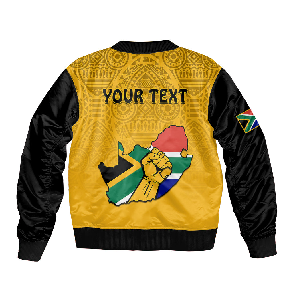(Custom Personalised) South Africa Sleeve Zip Bomber Jacket African Pattern Happy Freedom Day Yellow Version - Wonder Print Shop