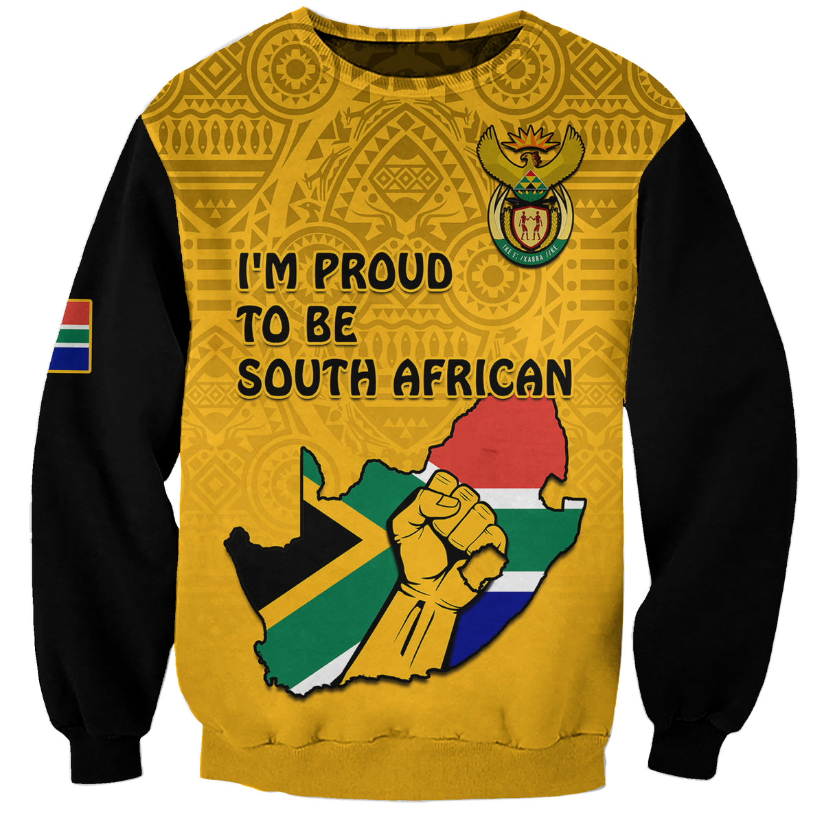 (Custom Personalised) South Africa Sweatshirt African Pattern Happy Freedom Day Yellow Version - Wonder Print Shop