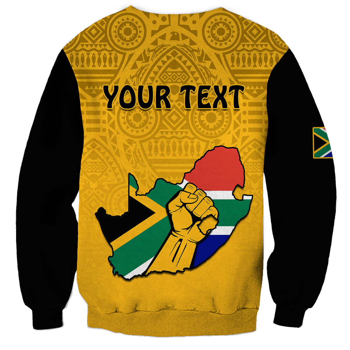 (Custom Personalised) South Africa Sweatshirt African Pattern Happy Freedom Day Yellow Version - Wonder Print Shop