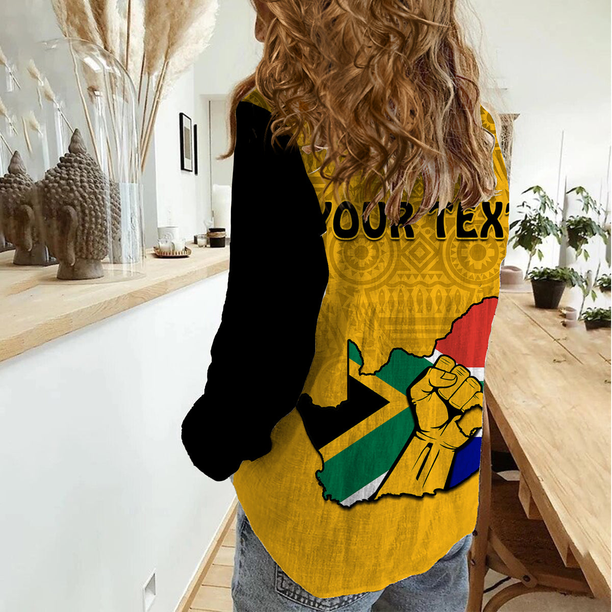(Custom Personalised) South Africa Women Casual Shirt African Pattern Happy Freedom Day Yellow Version - Wonder Print Shop