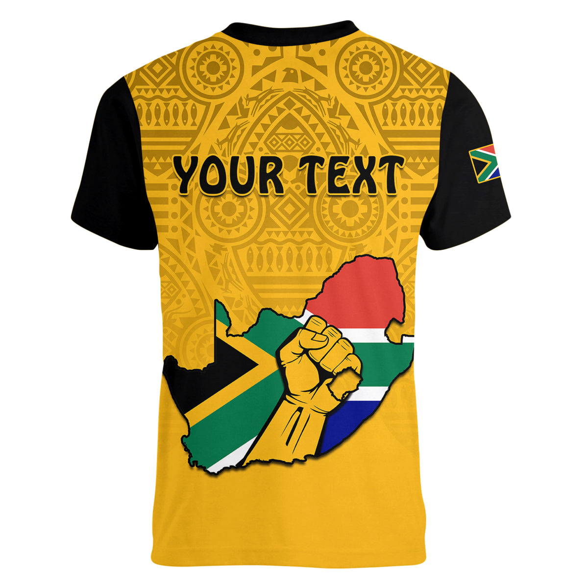 (Custom Personalised) South Africa Women V Neck T Shirt African Pattern Happy Freedom Day Yellow Version - Wonder Print Shop