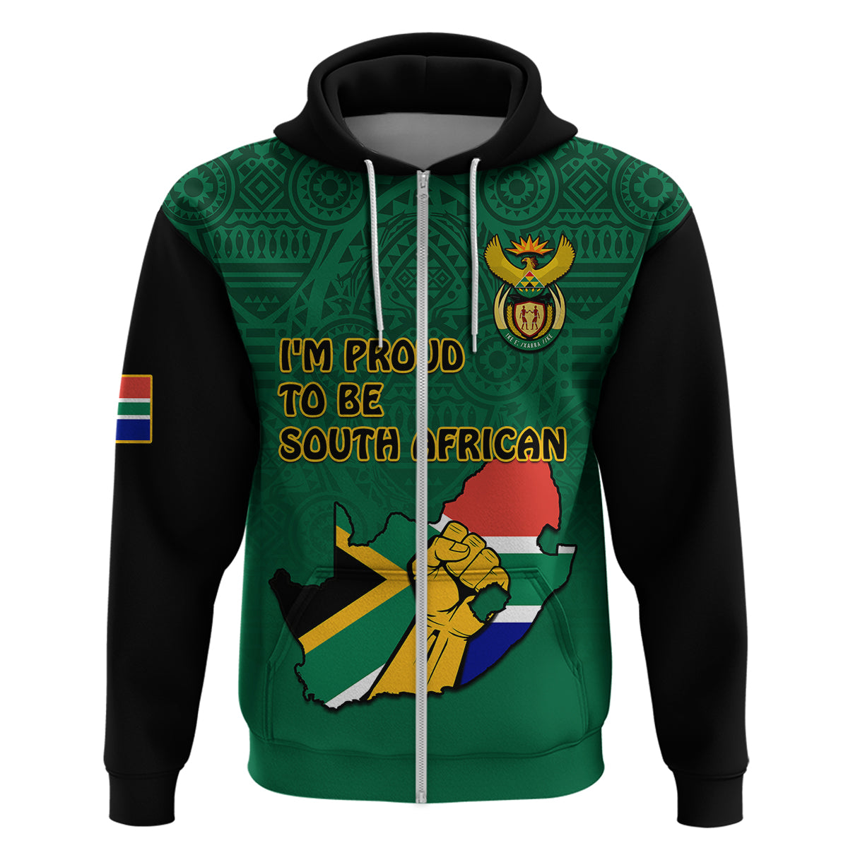 South Africa Hoodie African Pattern Happy Freedom Day Green Version - Wonder Print Shop