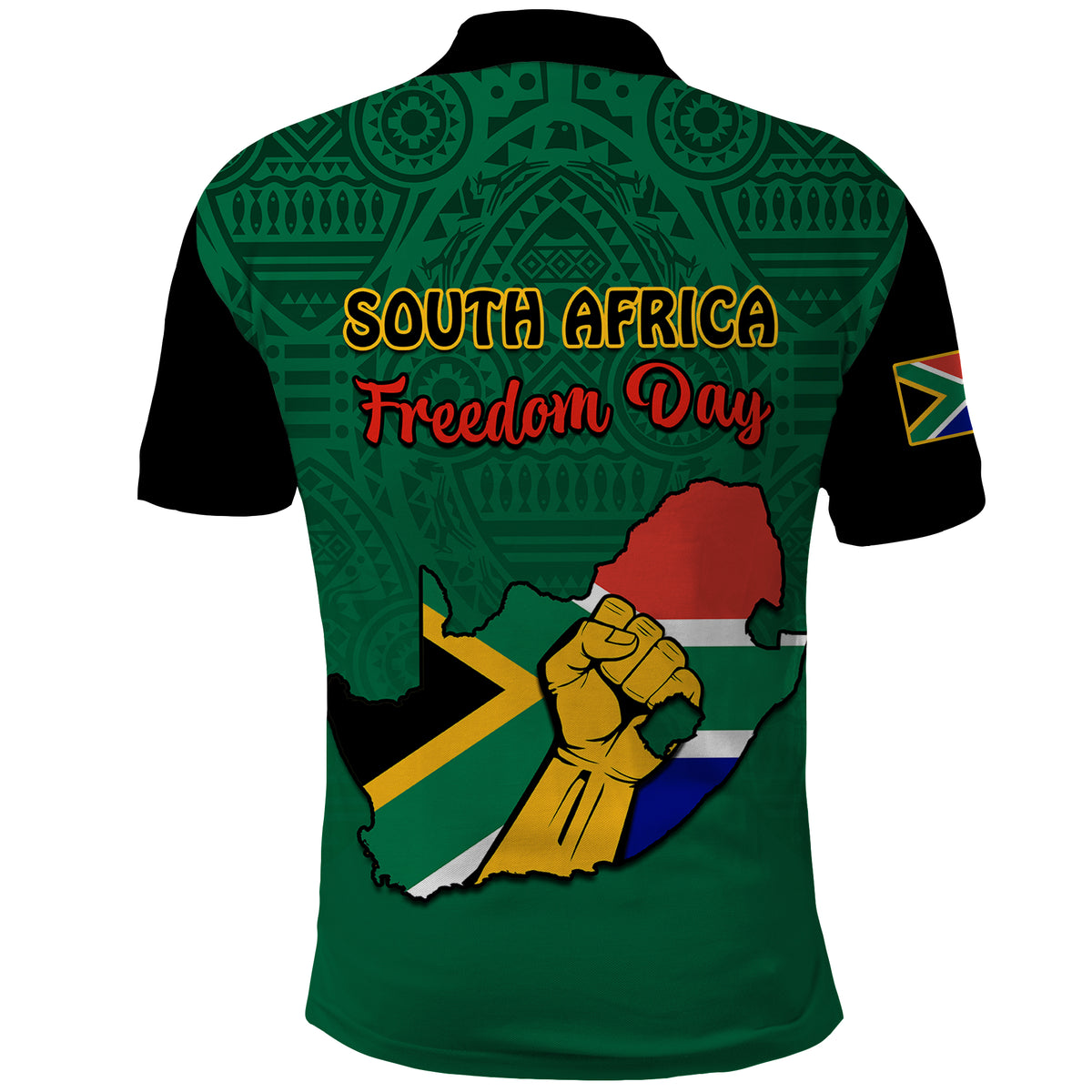 South Africa Polo Shirt African Pattern Happy Freedom Day Green Version - Wonder Print Shop