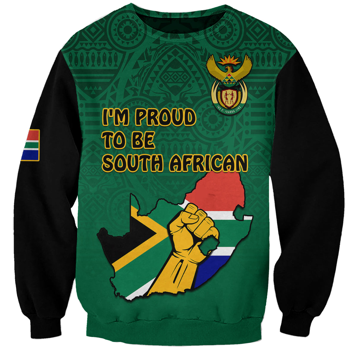 South Africa Sweatshirt African Pattern Happy Freedom Day Green Version - Wonder Print Shop