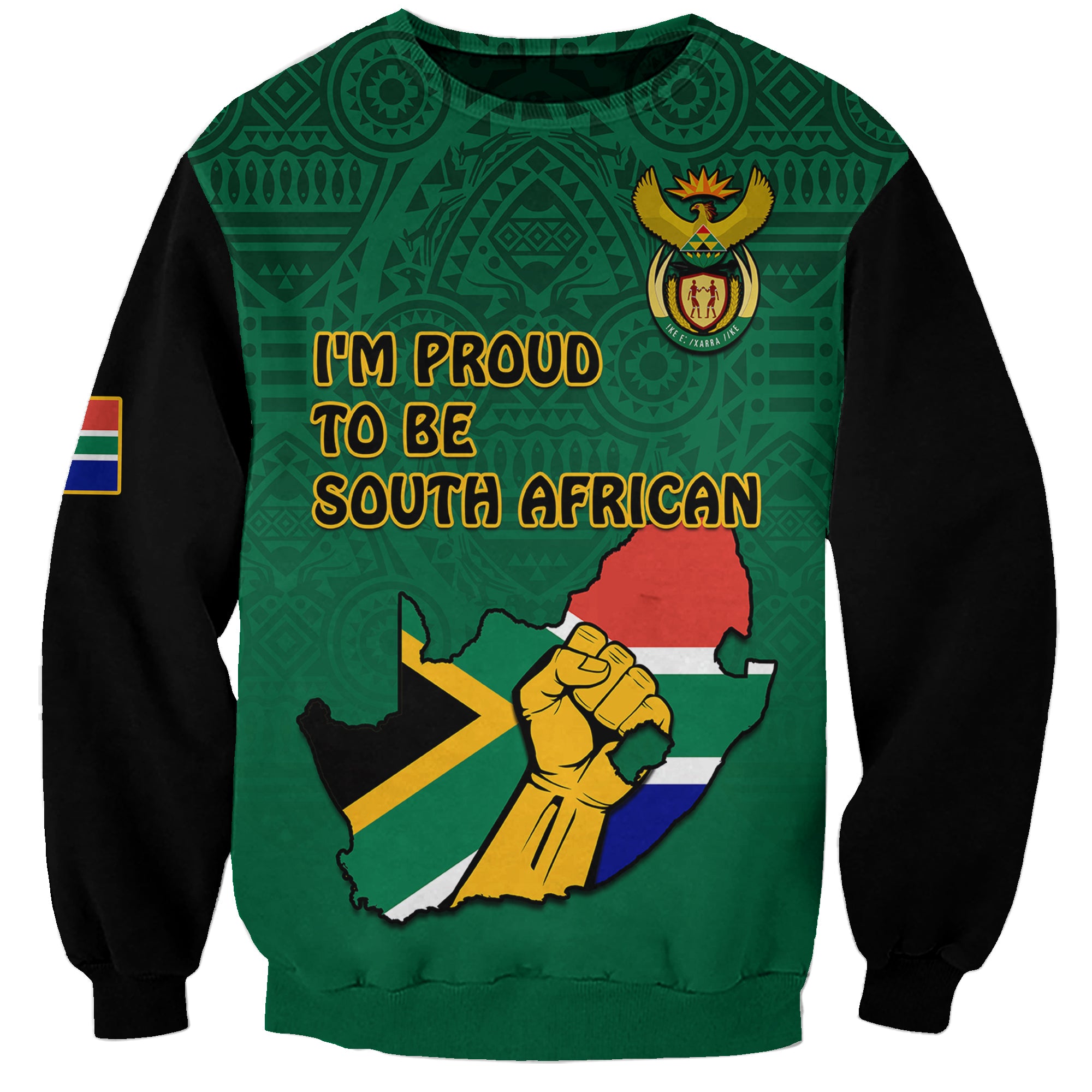 South Africa Sweatshirt African Pattern Happy Freedom Day Green Version - Wonder Print Shop