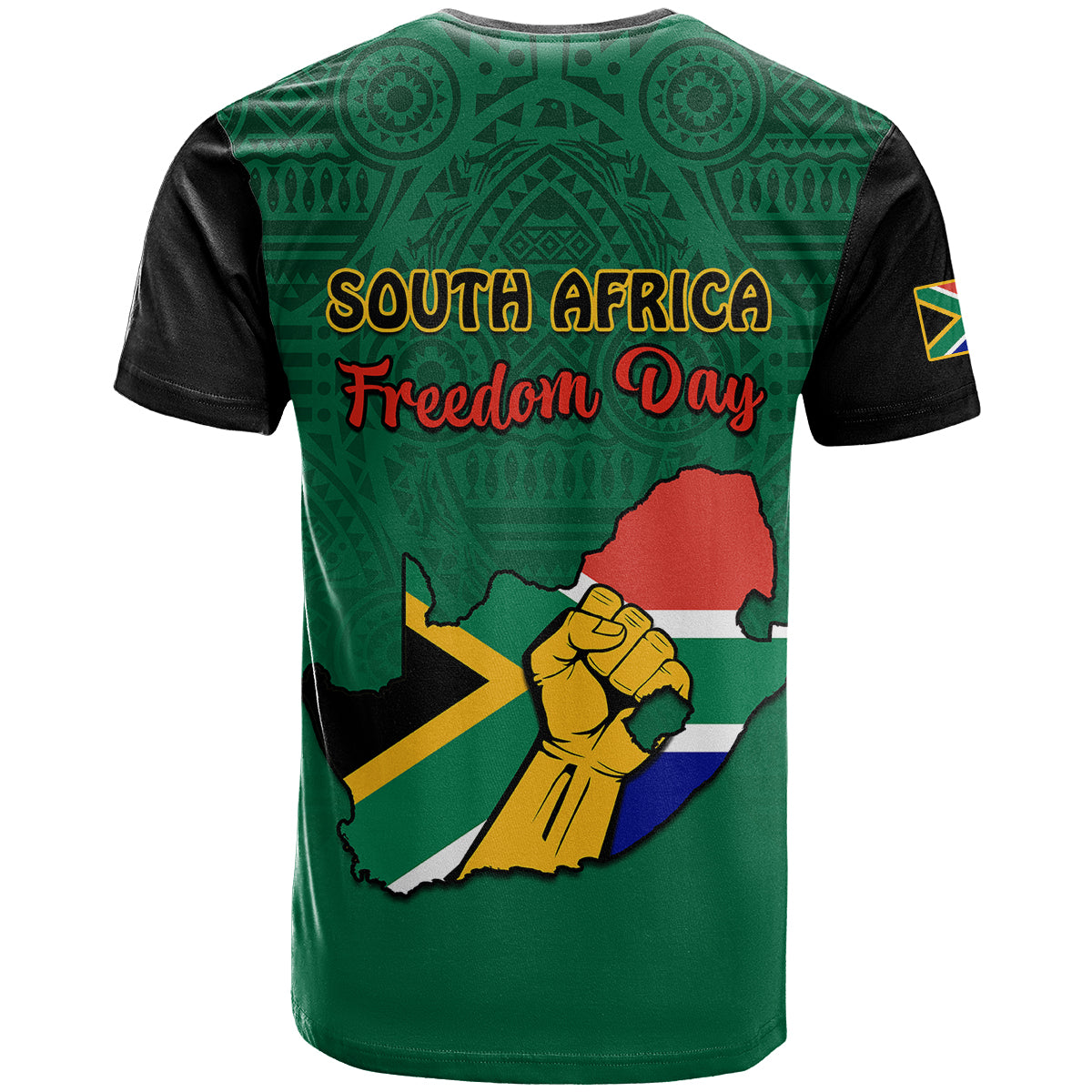 South Africa T Shirt African Pattern Happy Freedom Day Green Version - Wonder Print Shop