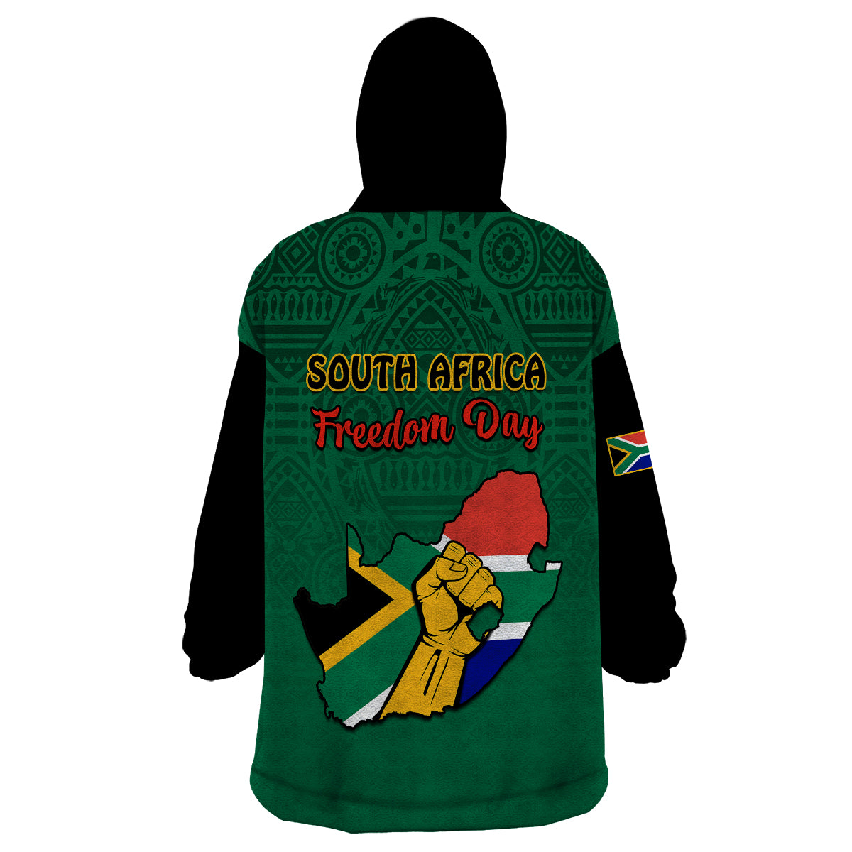 South Africa Wearable Blanket Hoodie African Pattern Happy Freedom Day Green Version - Wonder Print Shop