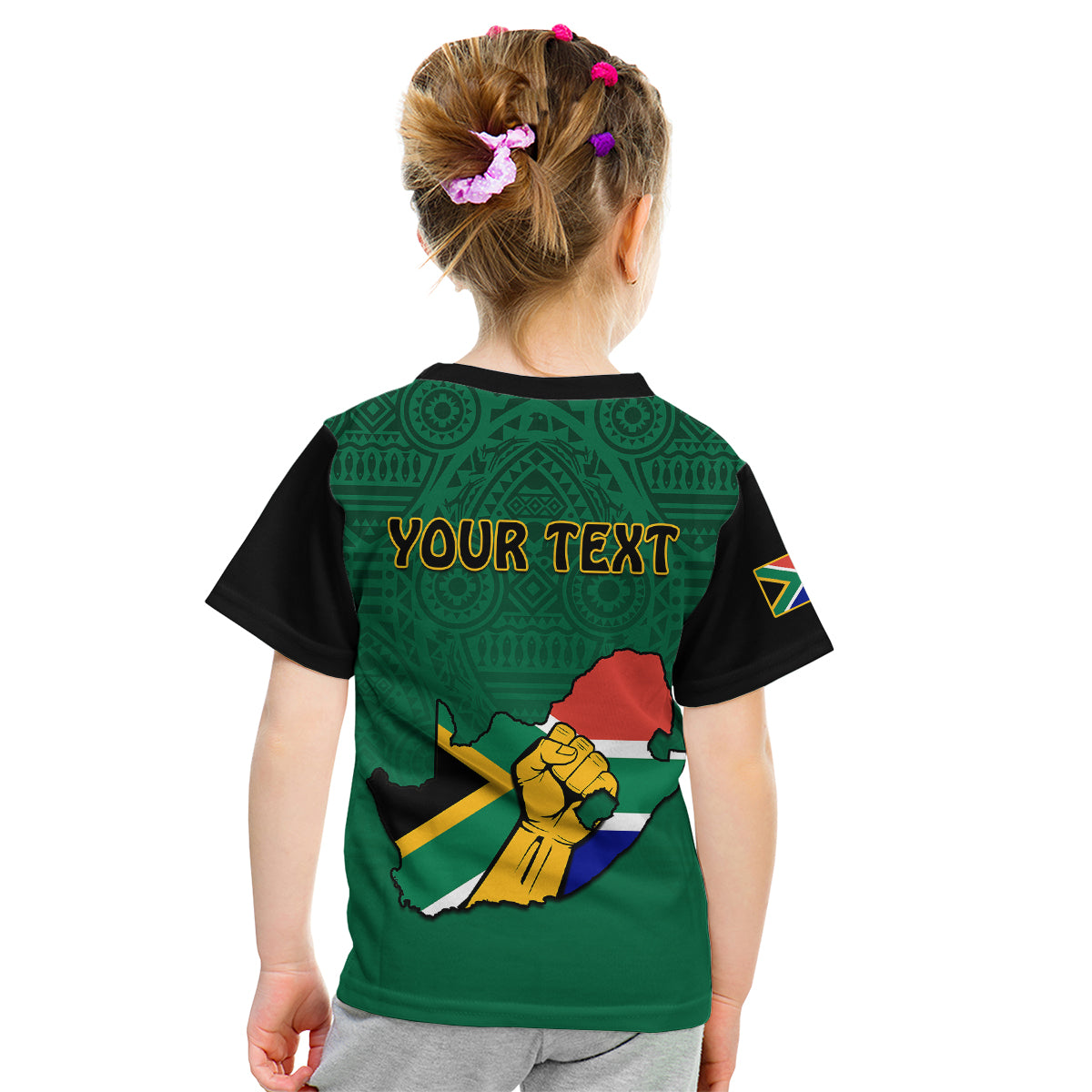 (Custom Personalised) South Africa Kid T Shirt African Pattern Happy Freedom Day Green Version - Wonder Print Shop