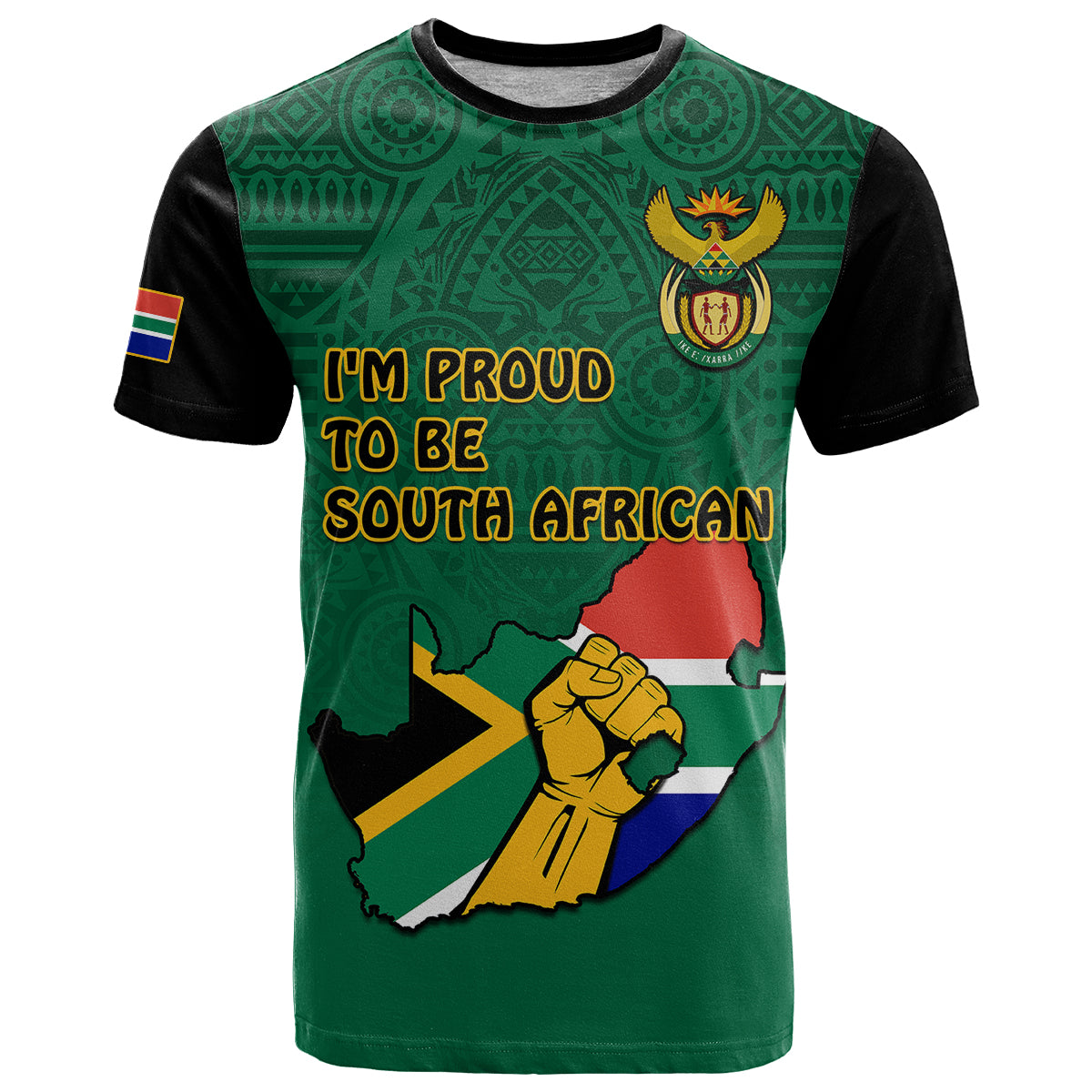 Custom South Africa T Shirt African Pattern Happy Freedom Day Green Version - Wonder Print Shop