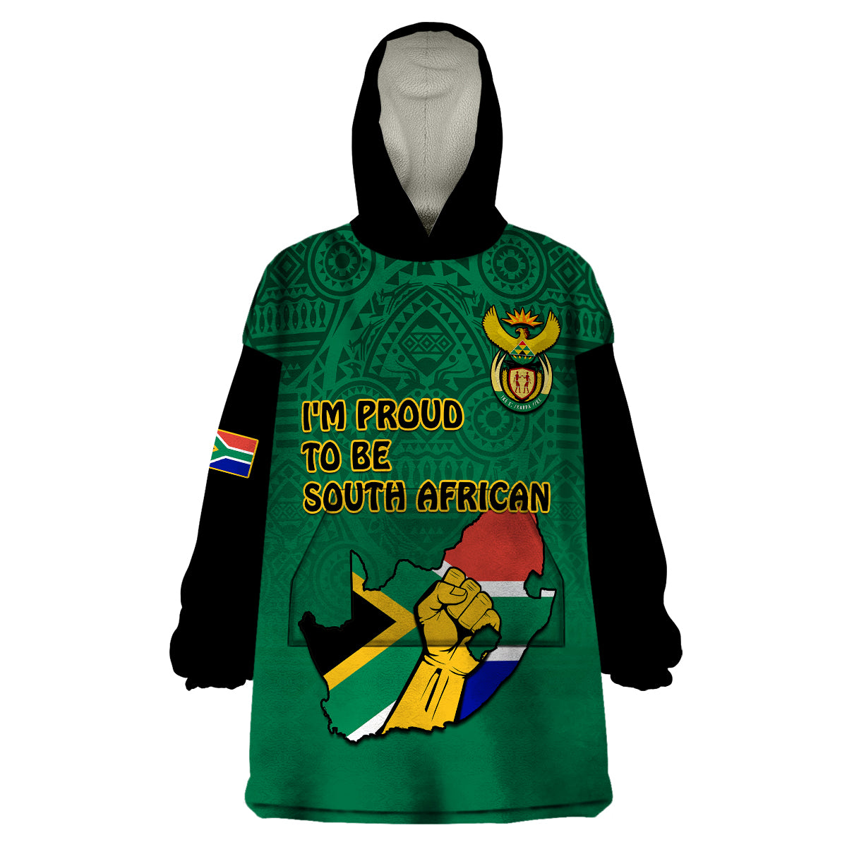 (Custom Personalised) South Africa Wearable Blanket Hoodie African Pattern Happy Freedom Day Green Version - Wonder Print Shop