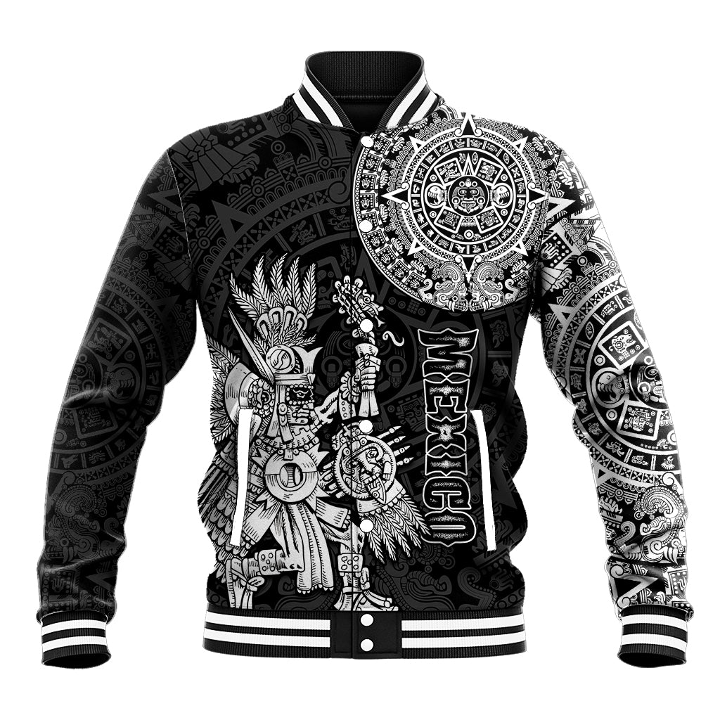 (Custom Personalised) Mexico Aztec Baseball Jacket El Calendario Maya Mix Huitzilopochtli Black - Wonder Print Shop