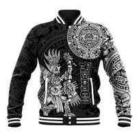 (Custom Personalised) Mexico Aztec Baseball Jacket El Calendario Maya Mix Huitzilopochtli Black - Wonder Print Shop