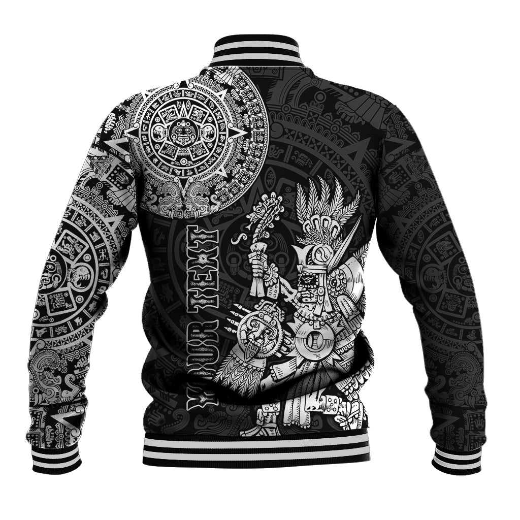 (Custom Personalised) Mexico Aztec Baseball Jacket El Calendario Maya Mix Huitzilopochtli Black - Wonder Print Shop