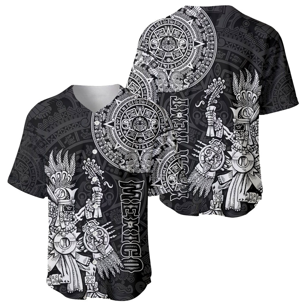 (Custom Personalised) Mexico Aztec Baseball Jersey El Calendario Maya Mix Huitzilopochtli Black - Wonder Print Shop