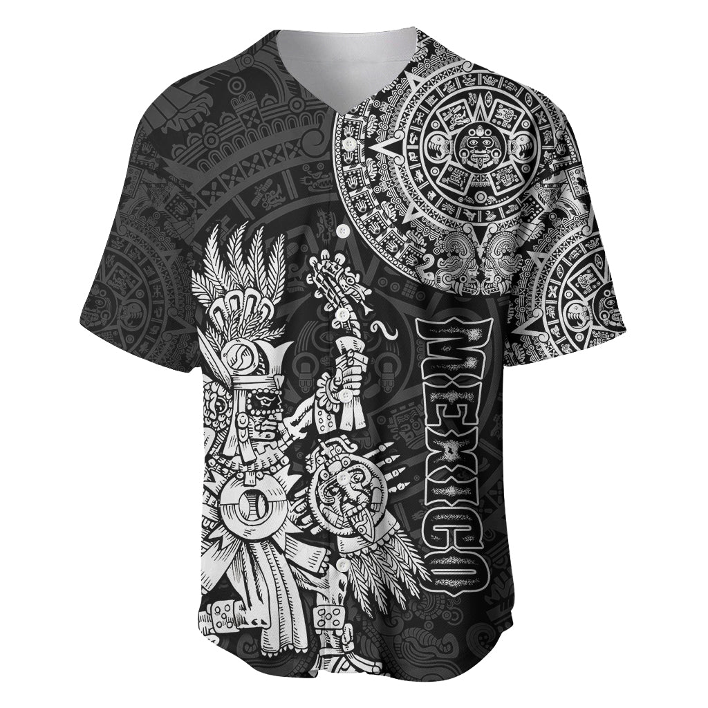 (Custom Personalised) Mexico Aztec Baseball Jersey El Calendario Maya Mix Huitzilopochtli Black - Wonder Print Shop