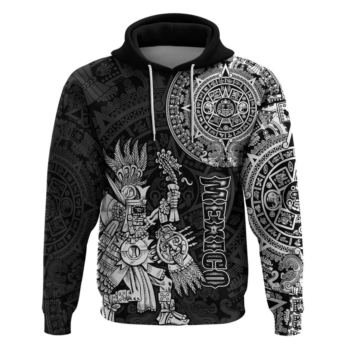 Custom Mexico Aztec Hoodie El Calendario Maya Mix Huitzilopochtli Black - Wonder Print Shop