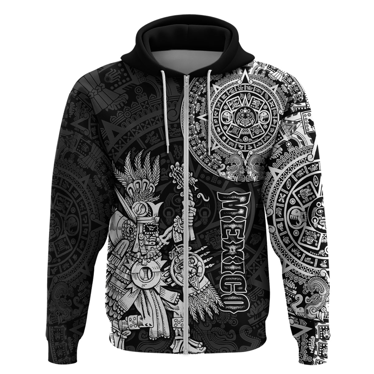 Custom Mexico Aztec Hoodie El Calendario Maya Mix Huitzilopochtli Black - Wonder Print Shop