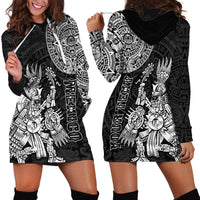 (Custom Personalised) Mexico Aztec Hoodie Dress El Calendario Maya Mix Huitzilopochtli Black - Wonder Print Shop