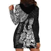 (Custom Personalised) Mexico Aztec Hoodie Dress El Calendario Maya Mix Huitzilopochtli Black - Wonder Print Shop