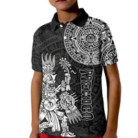 Custom Mexico Aztec Polo Shirt for Kid El Calendario Maya Mix Huitzilopochtli Black - Wonder Print Shop