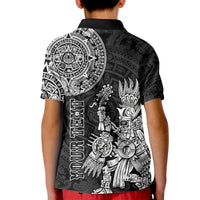 Custom Mexico Aztec Polo Shirt for Kid El Calendario Maya Mix Huitzilopochtli Black - Wonder Print Shop