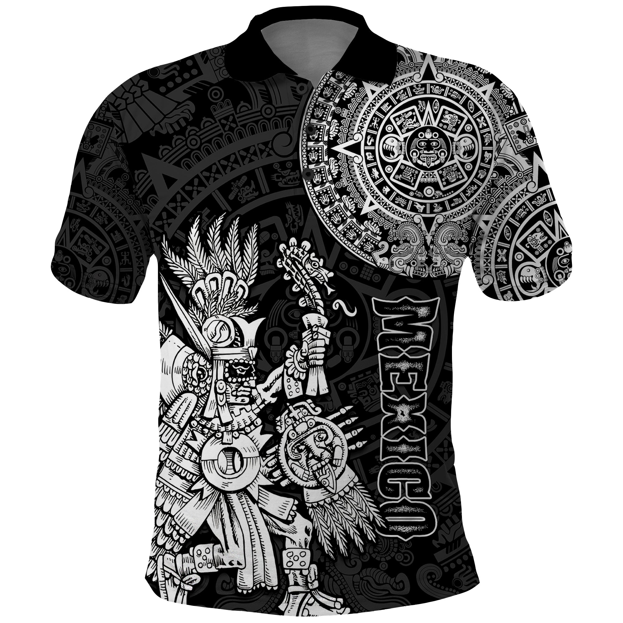 custom-personalised-mexico-aztec-polo-shirt-el-calendario-maya-mix-huitzilopochtli-black