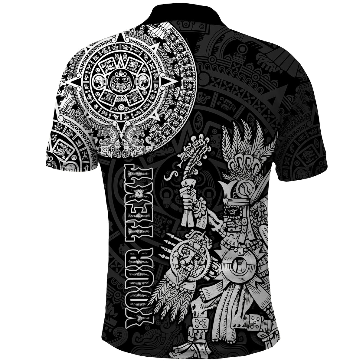 Custom Mexico Aztec Polo Shirt El Calendario Maya Mix Huitzilopochtli Black - Wonder Print Shop