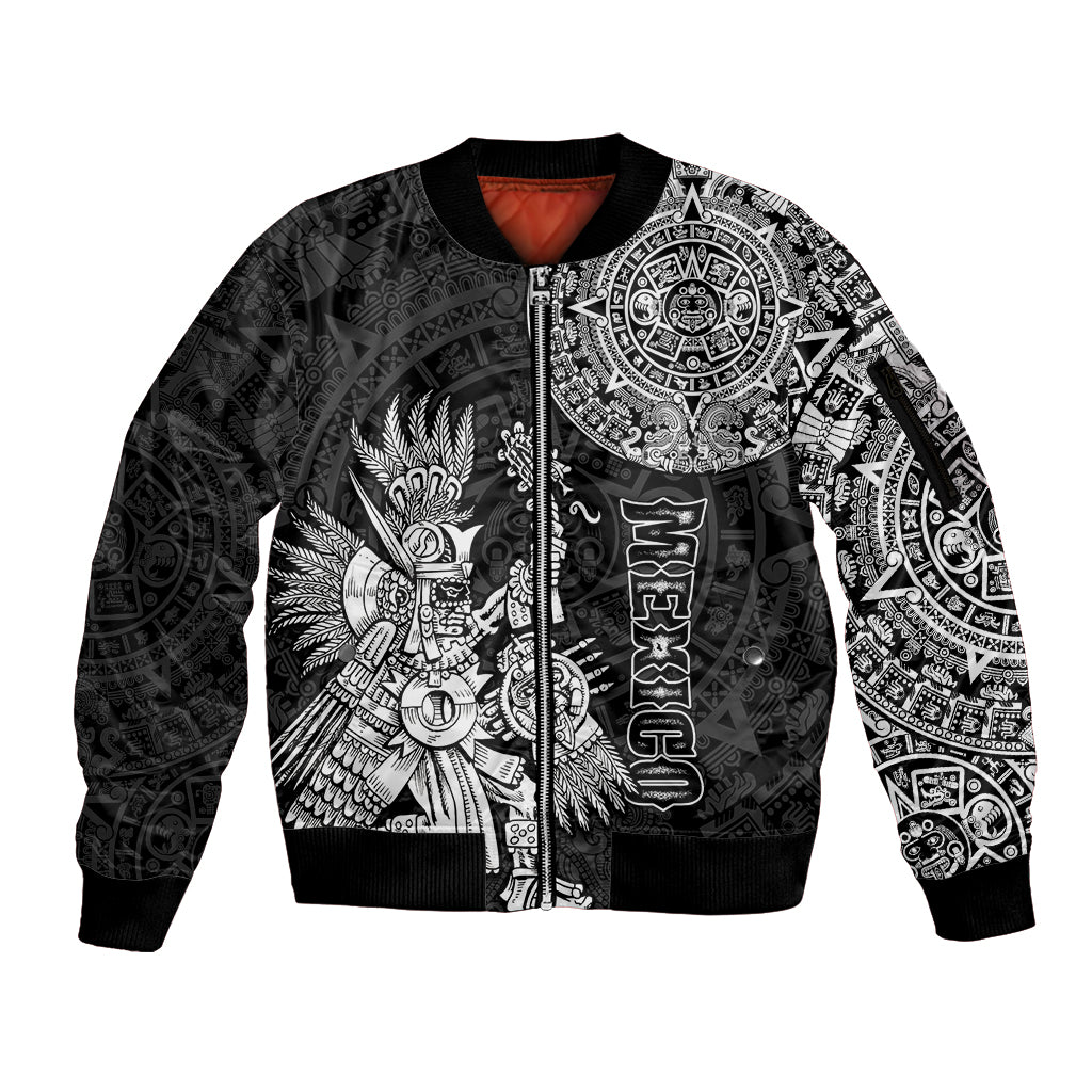 (Custom Personalised) Mexico Aztec Sleeve Zip Bomber Jacket El Calendario Maya Mix Huitzilopochtli Black - Wonder Print Shop