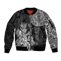 (Custom Personalised) Mexico Aztec Sleeve Zip Bomber Jacket El Calendario Maya Mix Huitzilopochtli Black - Wonder Print Shop