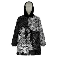 (Custom Personalised) Mexico Aztec Wearable Blanket Hoodie El Calendario Maya Mix Huitzilopochtli Black - Wonder Print Shop