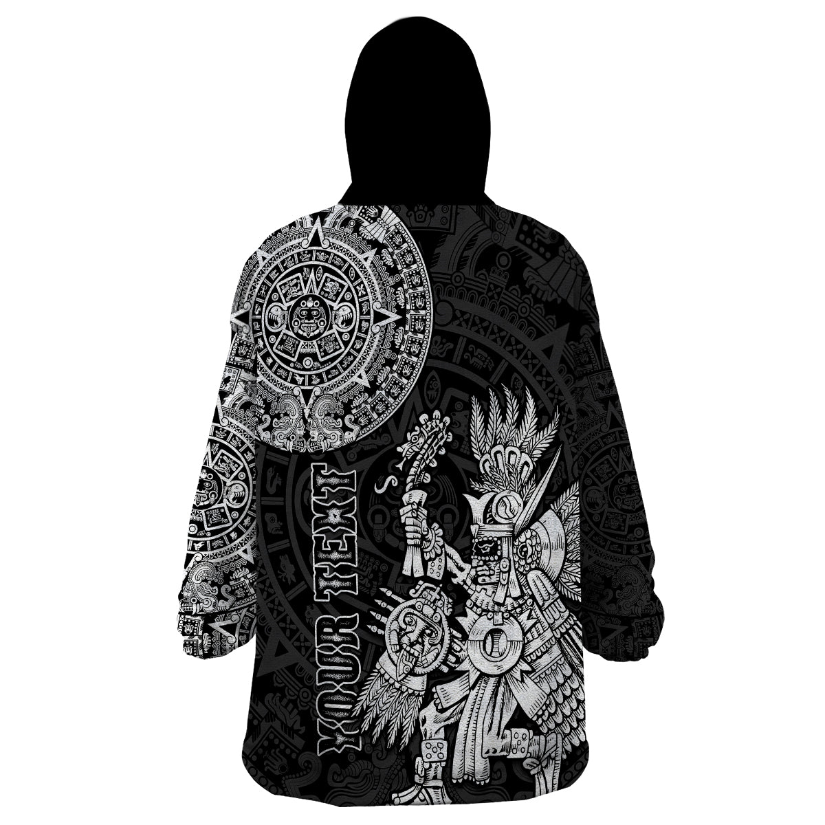 (Custom Personalised) Mexico Aztec Wearable Blanket Hoodie El Calendario Maya Mix Huitzilopochtli Black - Wonder Print Shop