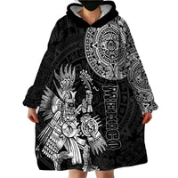 (Custom Personalised) Mexico Aztec Wearable Blanket Hoodie El Calendario Maya Mix Huitzilopochtli Black - Wonder Print Shop