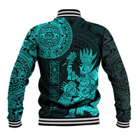 (Custom Personalised) Mexico Aztec Baseball Jacket El Calendario Maya Mix Huitzilopochtli Turquoise - Wonder Print Shop