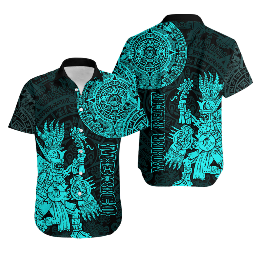 (Custom Personalised) Mexico Aztec Hawaiian Shirt El Calendario Maya Mix Huitzilopochtli Turquoise - Wonder Print Shop