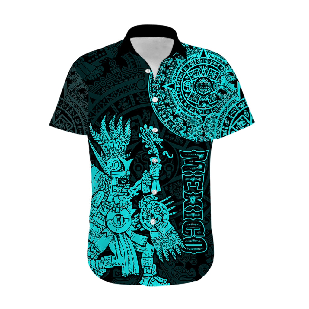 (Custom Personalised) Mexico Aztec Hawaiian Shirt El Calendario Maya Mix Huitzilopochtli Turquoise - Wonder Print Shop